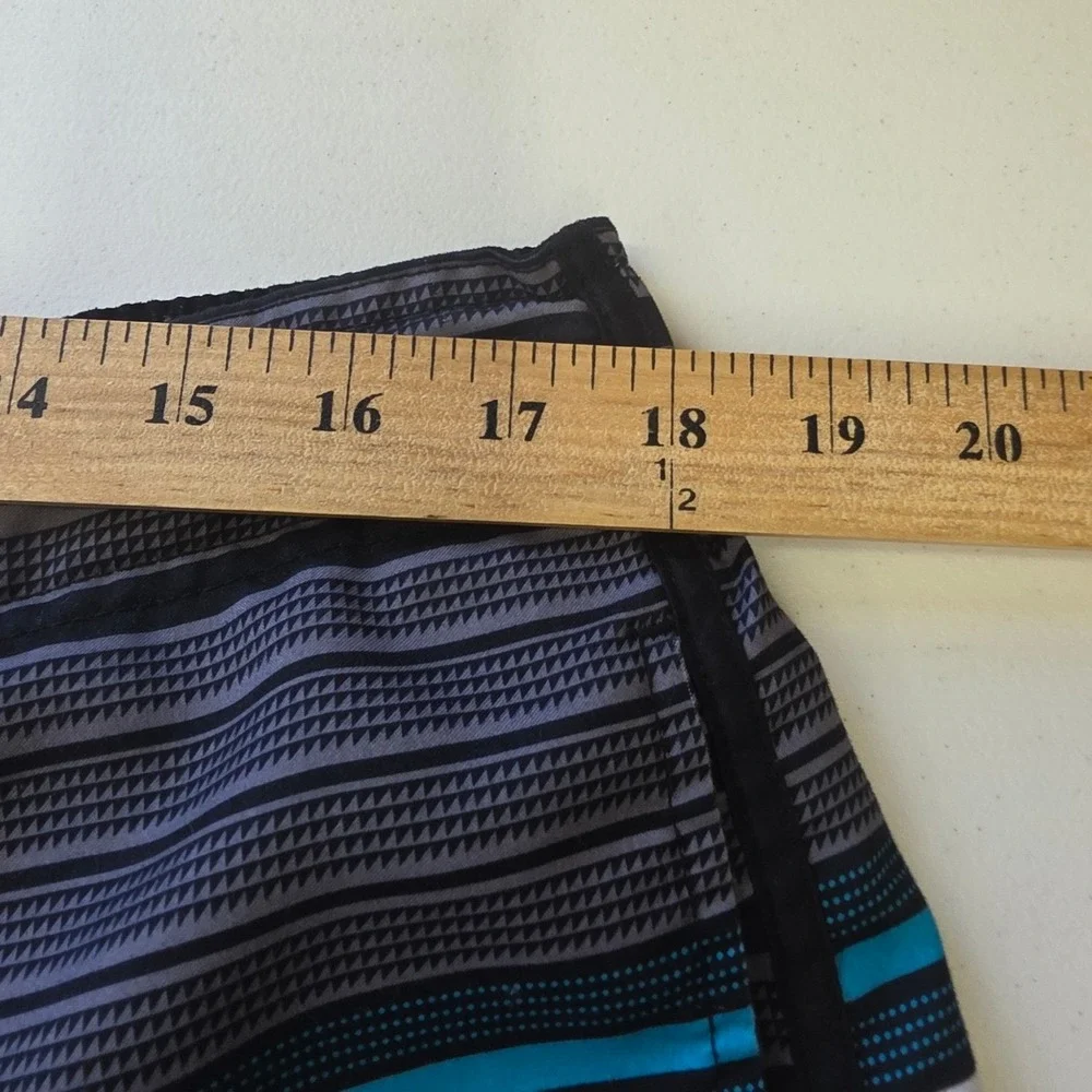 Ocean Pacific Mens Swim Trunks Large 36-38 Striped Board Shorts Black Blue OP
